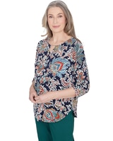 Alfred Dunner® Classics Scroll Three Quarter Ruched Sleeves thumbnail number 3