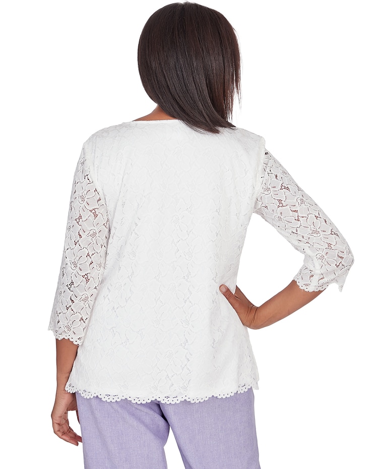 Alfred Dunner® Isn't It Romantic Lace Tulip Hem Top with Necklace image number 3