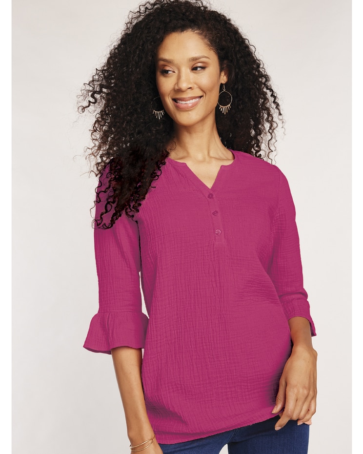 Gauze Flounce Sleeve Tunic image number 1