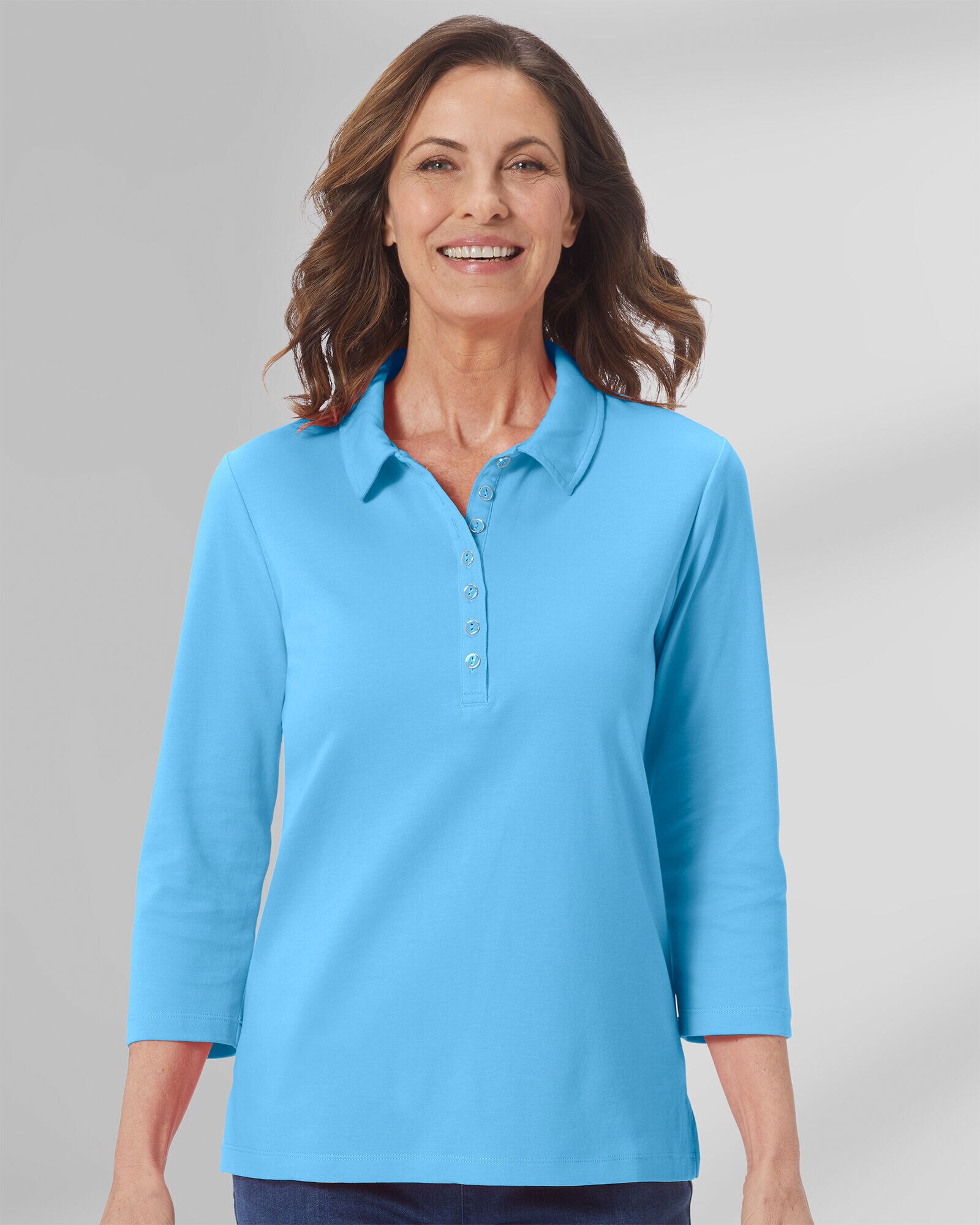Essential Cotton Solid Three Quarter Sleeve Polo