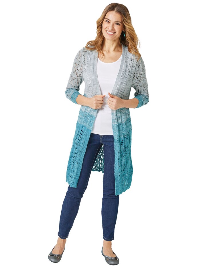 Haband Women’s Long Ombré Pointelle Cardigan, Open Front image number 1