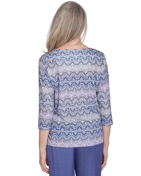 Alfred Dunner® Worth Avenue Crew Neck Lace Textured Top with Three Quarter Sleeves