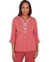 Alfred Dunner® Sedona Sky Split Neck Floral Embroidered Top thumbnail number 1