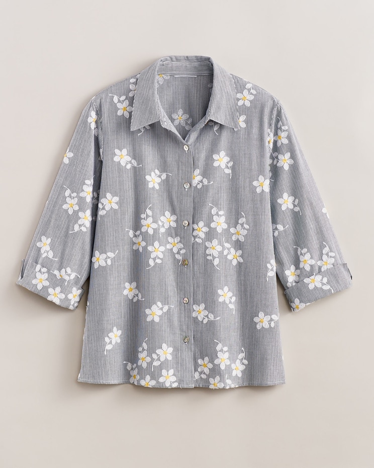 Alfred Dunner® Floral Embroidered Lurex Striped Blouse image number 1