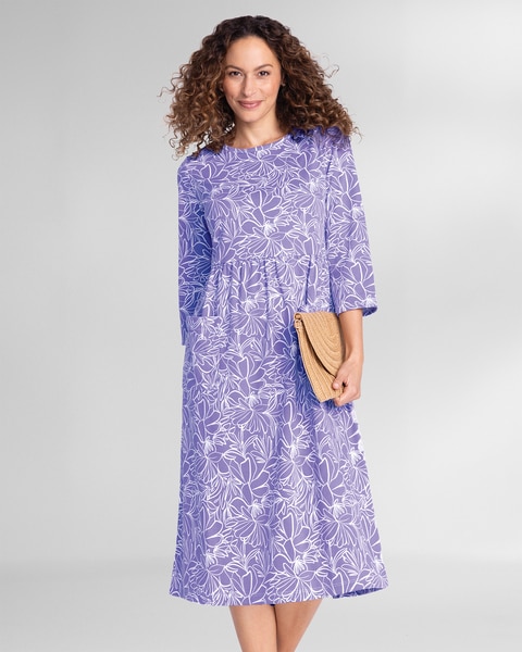 Boardwalk Knit Sketched-Floral Weekend Dress