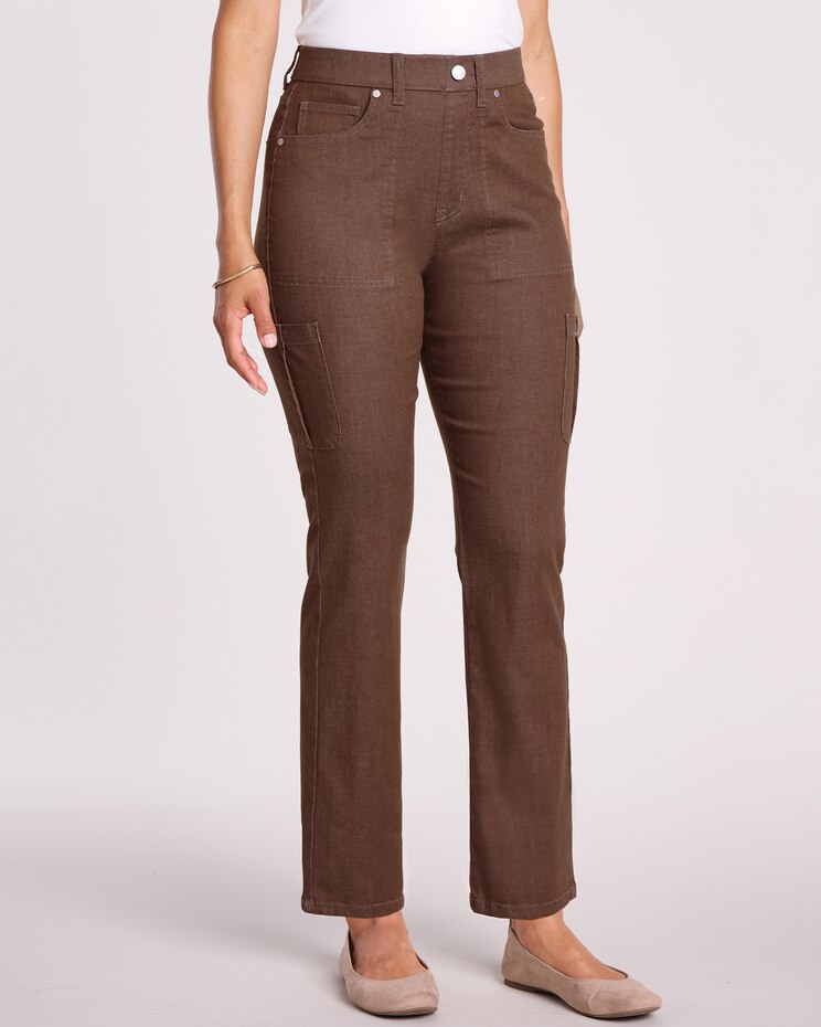 DenimEase™ Flat-Waist Cargo Jeans image number 1