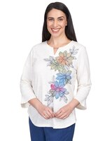 Alfred Dunner® Chelsea Market Asymmetric Flower Embroidery Shirttail Top thumbnail number 1