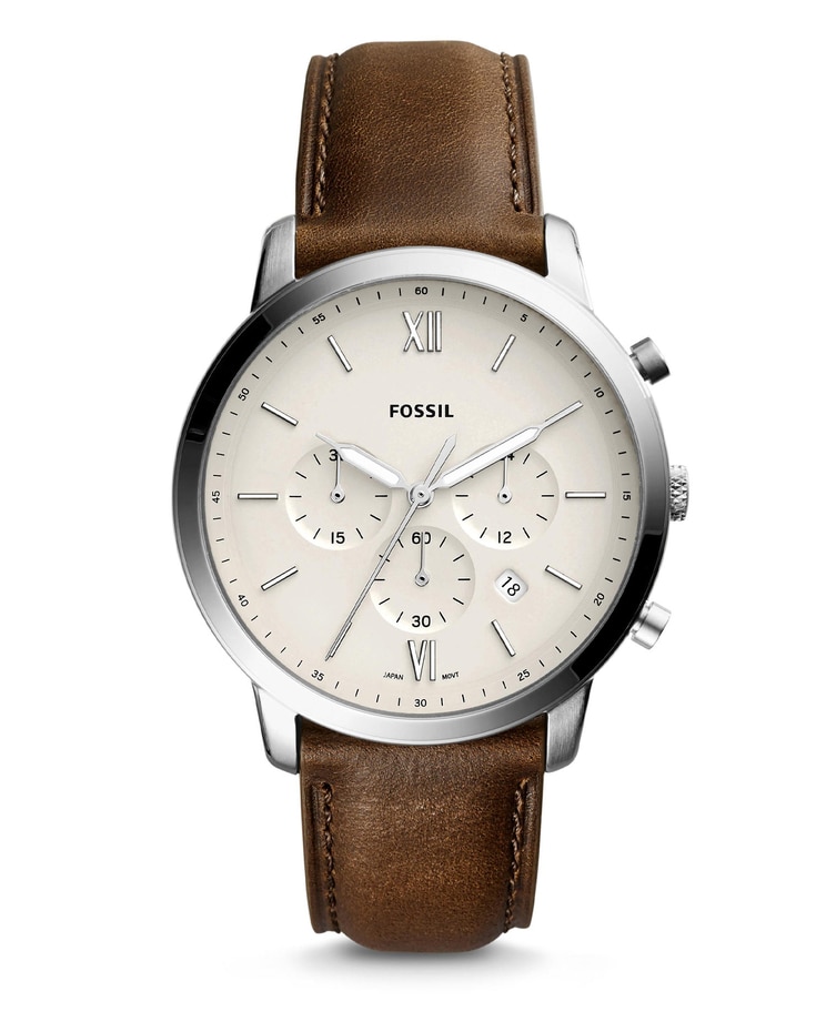 Fossil Neutra Chronograph Brown Leather Watch, White Dial image number 1
