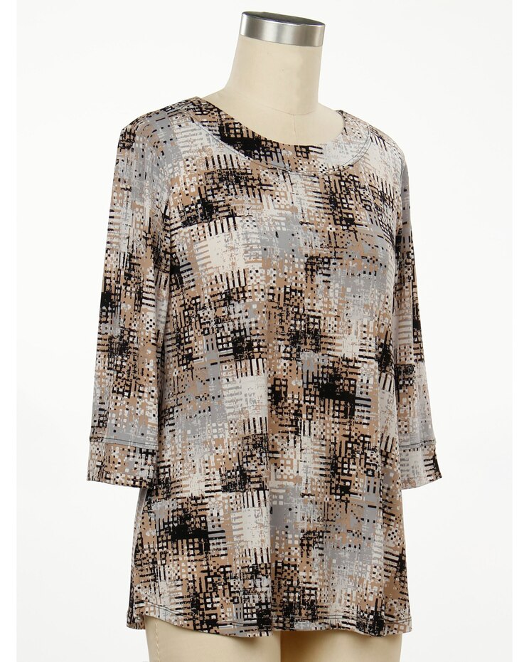 N Touch Carried Away 3/4 Sleeve Geo Print Top image number 1