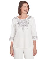 Alfred Dunner® Copenhagen Medallion Collar Embroidery Top thumbnail number 1