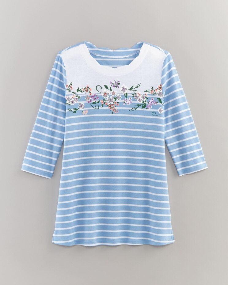 Three-Quarter Sleeve Border-Print Stripe Tunic image number 1