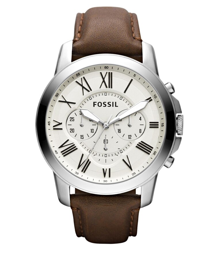 Fossil Grant Brown Leather Strap Watch, Egg Shell Dial image number 1