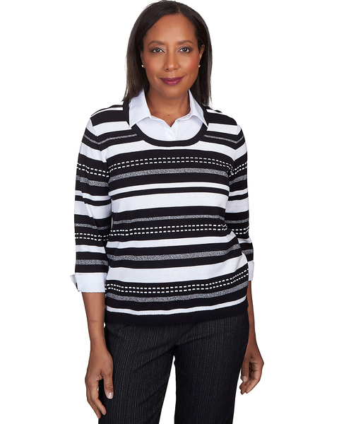 Alfred Dunner® World Traveler Stripe Pullover Sweater Two In One