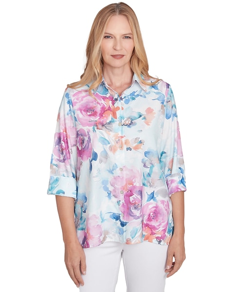 Alfred Dunner® Classics Floral Watercolor Button Down Top