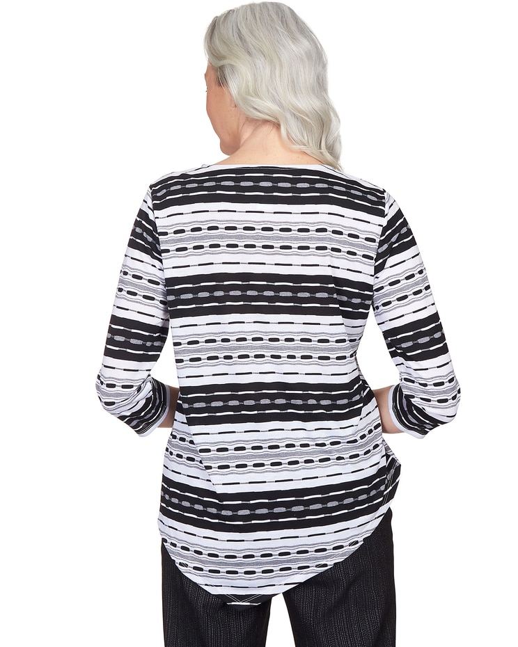 Alfred Dunner® World Traveler Spliced Stripe Asymmetric Hem Top With Necklace image number 2