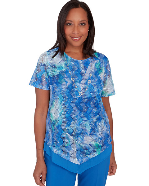 Alfred Dunner® Neptune Beach Tie Dye Textured Top with Necklace