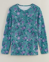 Print Long Sleeve Pointelle Henley Top thumbnail number 1