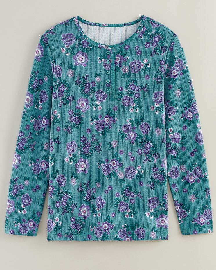Print Long Sleeve Pointelle Henley Top image number 1