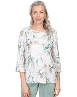 Alfred Dunner® St.Moritz Birds Crochet Flutter Sleeve Top thumbnail number 1