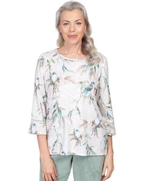 Alfred Dunner® St.Moritz Birds Crochet Flutter Sleeve Top