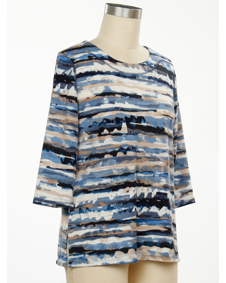 Links Denim Believer 3/4 Sleeve Printed Stripe Top image number 1