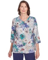 Alfred Dunner® French Quarter Watercolor Floral Melange Top With Pockets thumbnail number 1
