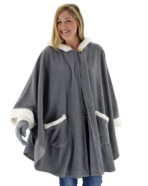 Fleece Hooded Wrap and Glove Set