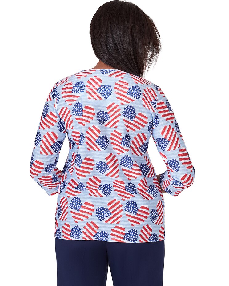 Alfred Dunner® All American Flag Hearts Three Quarter Sleeve Shirt image number 2