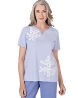 Alfred Dunner® Summer Breeze Mini Stripes Tee with Butterfly Lace Detail thumbnail number 1