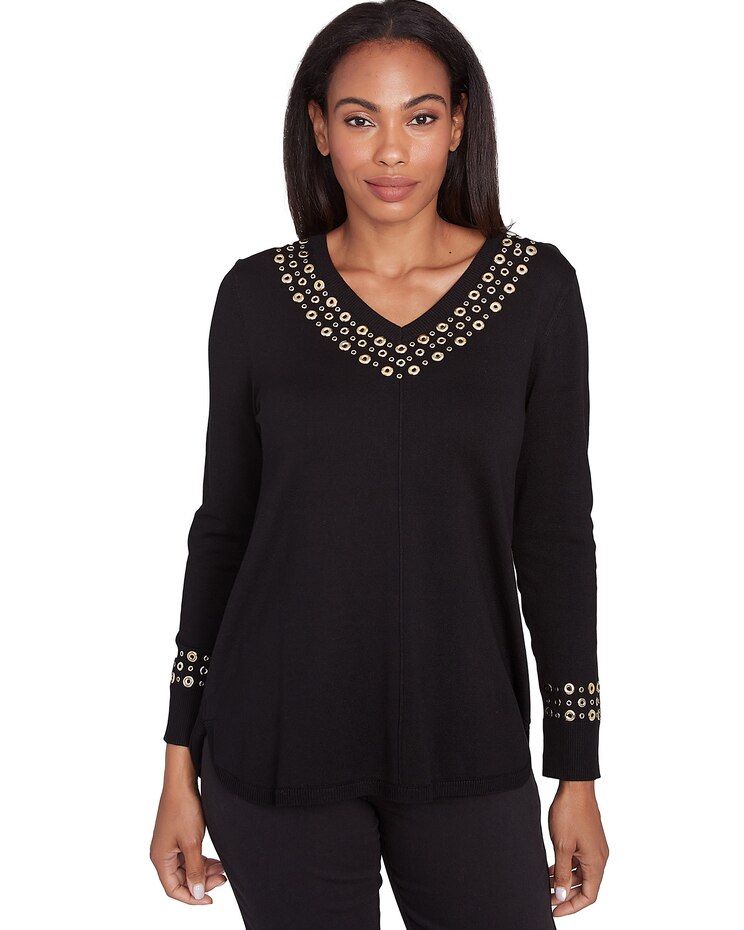 Ruby Rd® Berry Glam Emb Vneck Pullover Sweater image number 1
