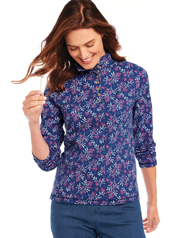 Print Essential Knit Button Henley image number 1