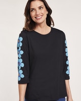 Three-Quarter Sleeve Print Knit Top thumbnail number 1
