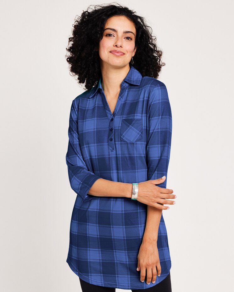 Cozy Plaid Knit Big Shirt image number 1