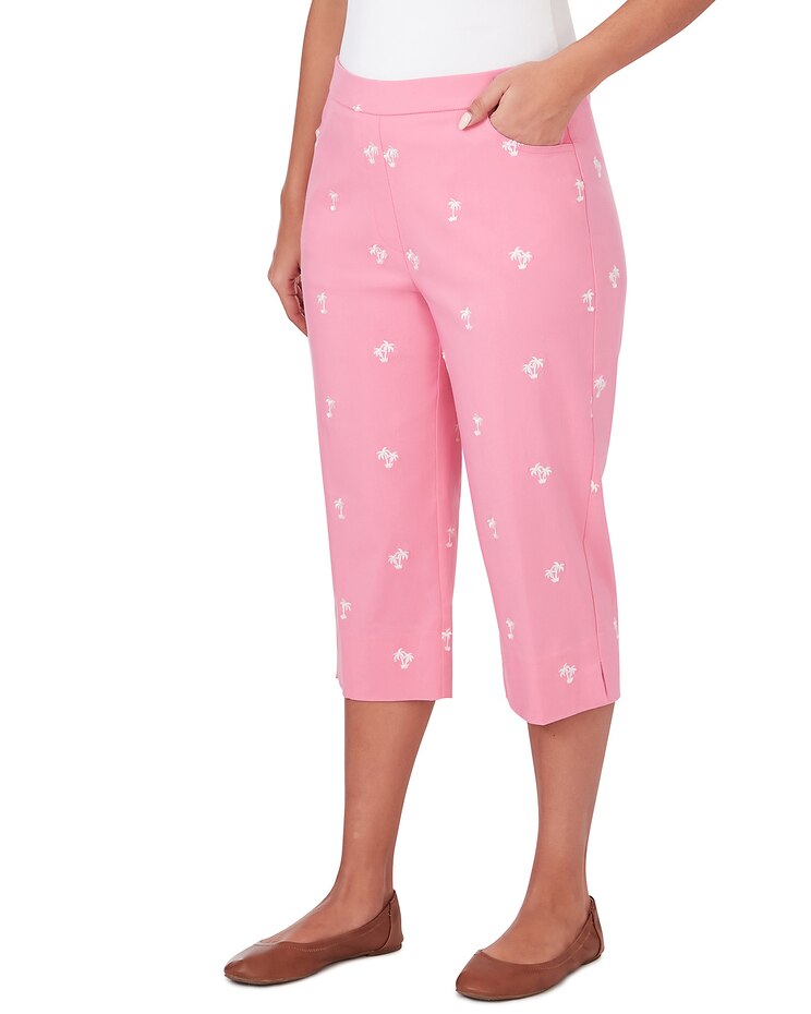 Alfred Dunner® Miami Beach Embroidered Palm Tree Clamdigger Pant image number 3