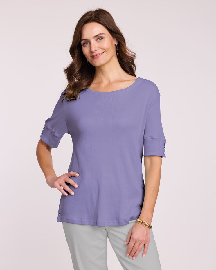 Ribbed Button Trim Top image number 1
