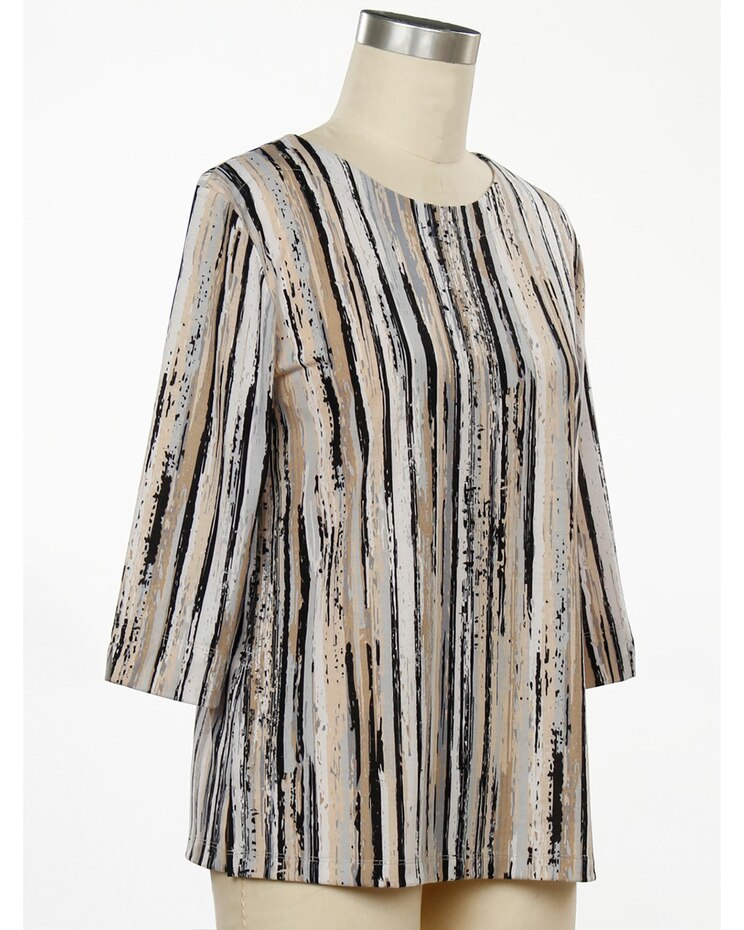 Links Open Minded 3/4 Sleeve Printed Stripe Top image number 1