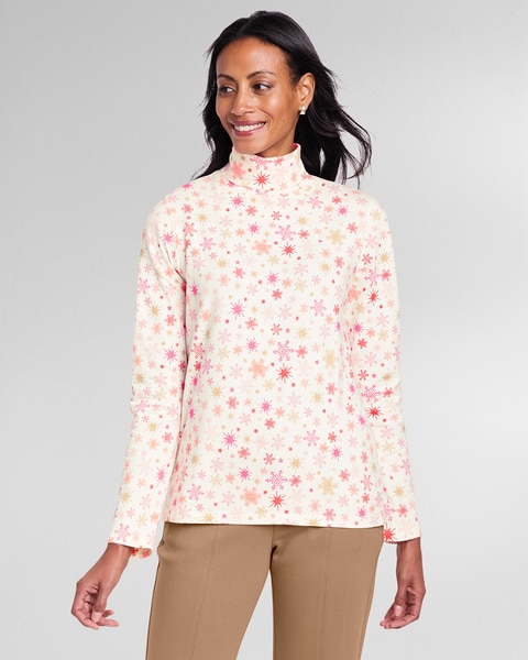 Prima™ Cotton Snowflake Print Turtleneck