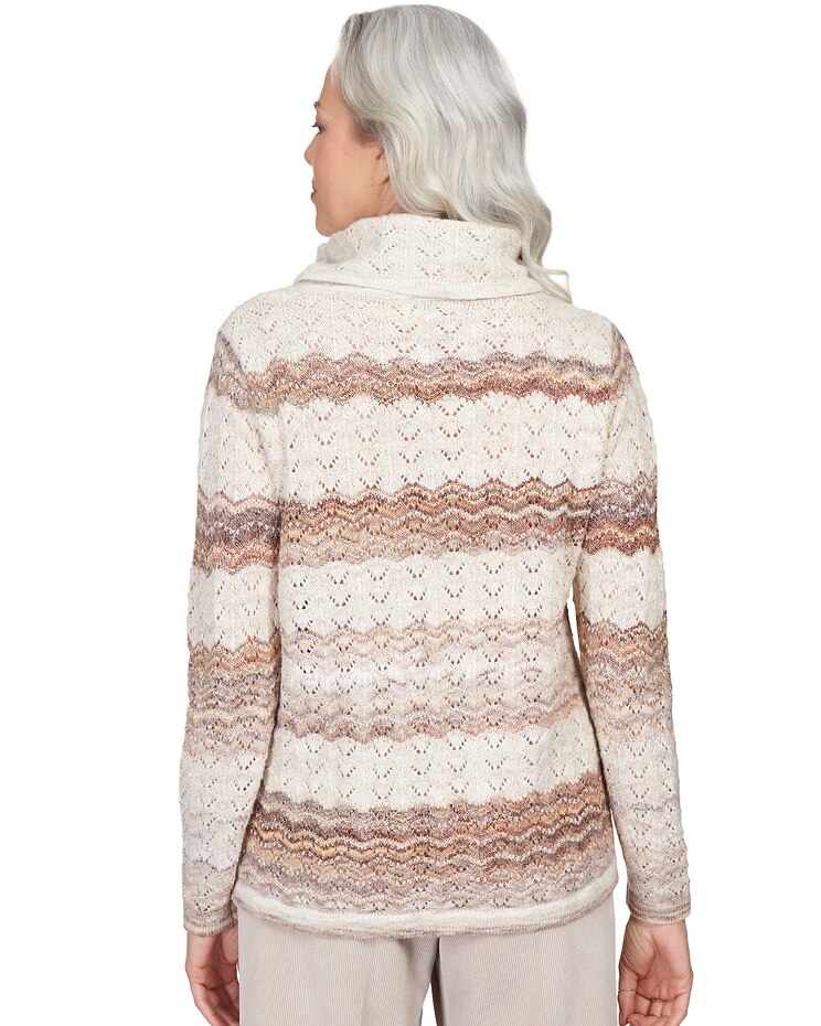 Alfred Dunner® St.Moritz Pointelle Stripe Cowl Neck Sweatshirt image number 2