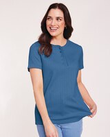 Short Sleeve Pointelle Henley Top thumbnail number 1