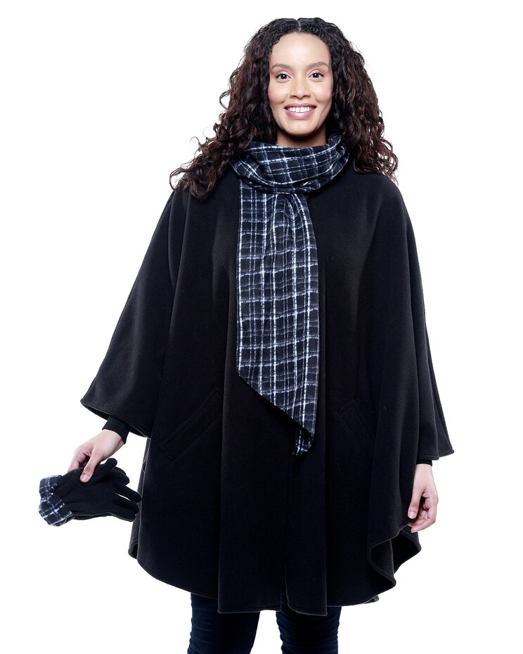 Fleece Wrap w/ Pleated Scarf & Gloves Set image number 1