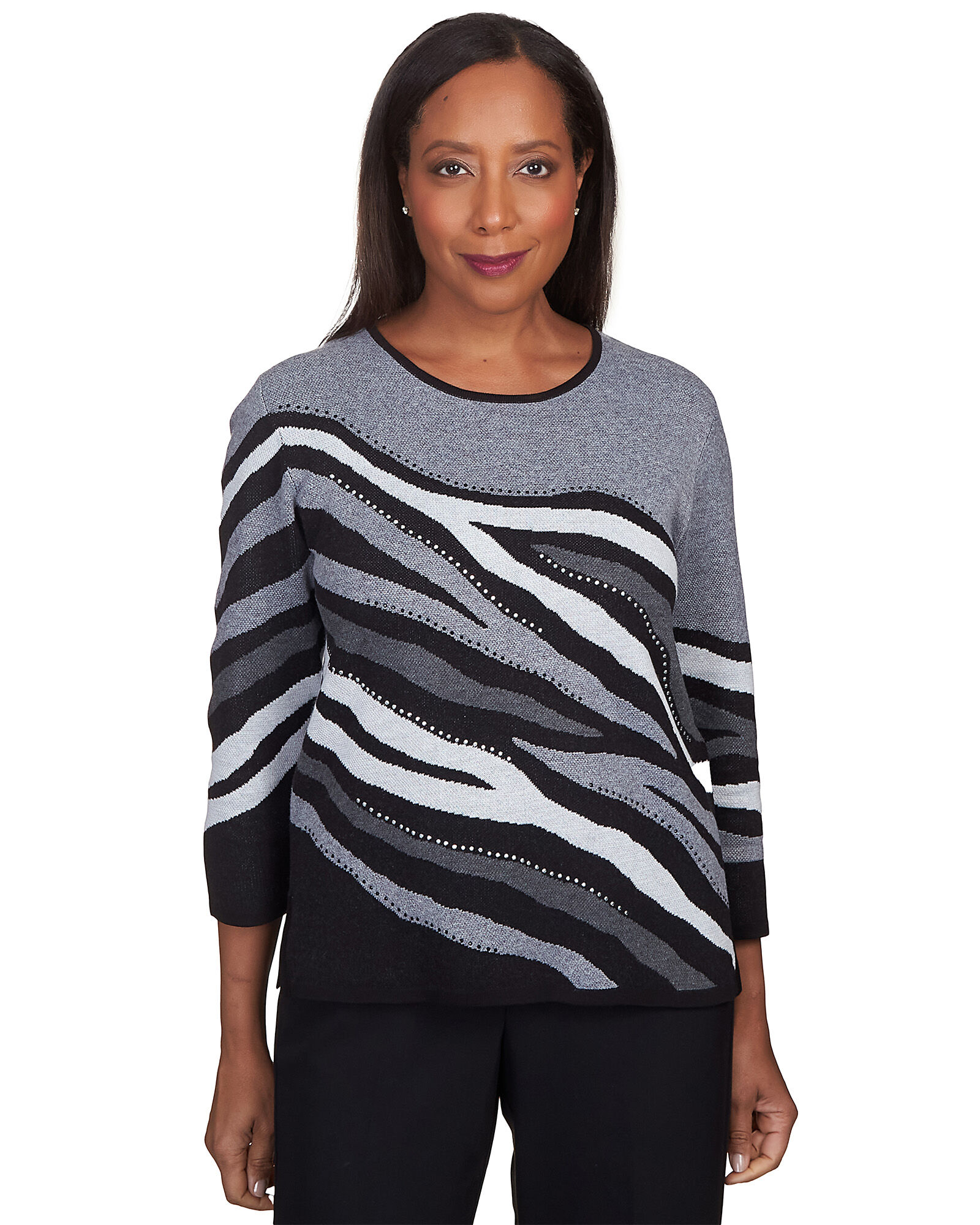 Alfred Dunner Classics Animal Jacquard Beaded Top Blair