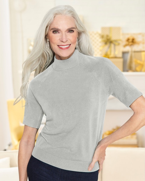 Soft Spun™ Acrylic Mock Neck Short Sleeve Sweater