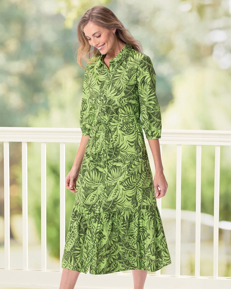 Palm Leaf Tie-Waist Midi Dress image number 1