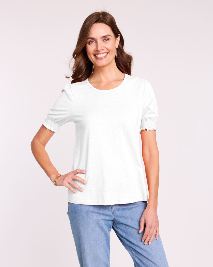 Slub Knit Smocked Sleeve Top image number 1