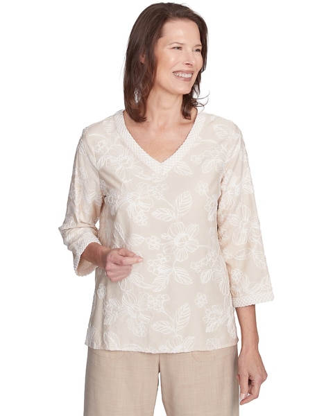 Alfred Dunner® Catalina Island Tossed Floral Embroidery V-Neck Top