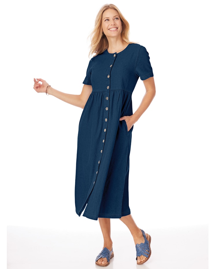 Denim Button-Front Dress image number 1