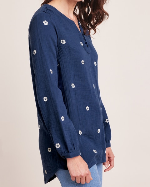 Print Gauze Henley