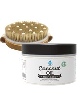 Pursonic Hair Care and Massage Bundle: Bath Brush and Rubber Massager with Lotus wooden handle + 100% Natural Coconut Oil Hair Mask 10 Oz thumbnail number 1