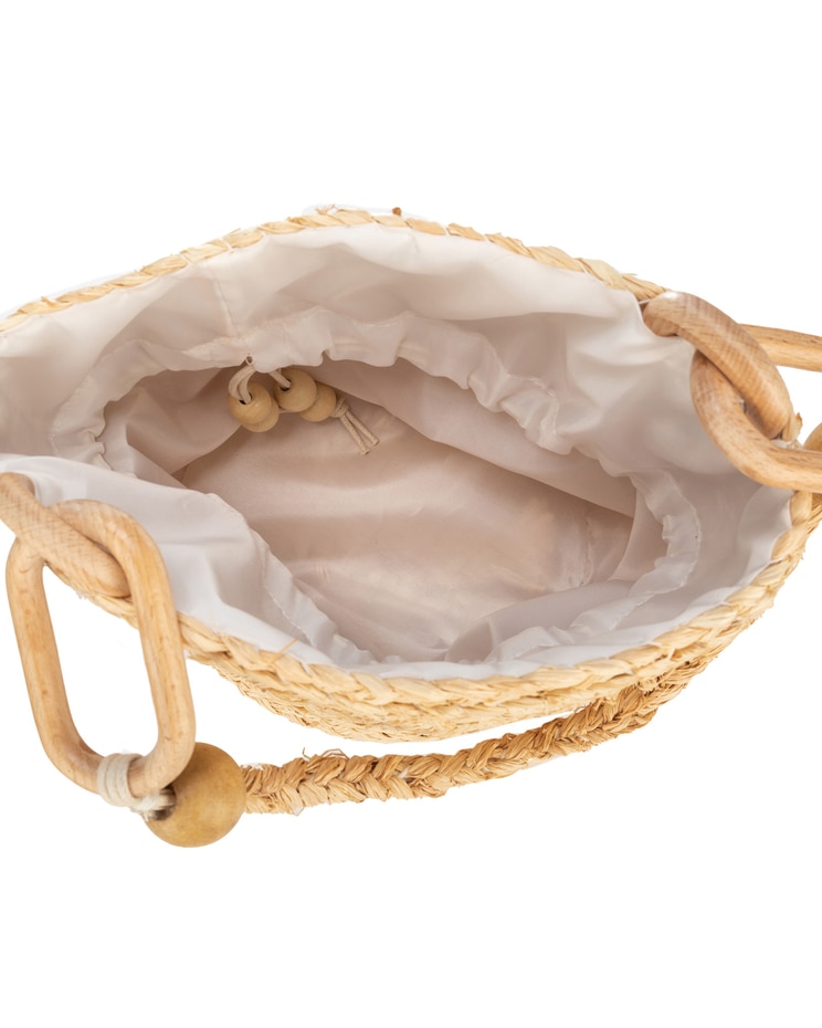 Easy Breezy - Woven Bucket Handbag With Wooden Handle image number 3