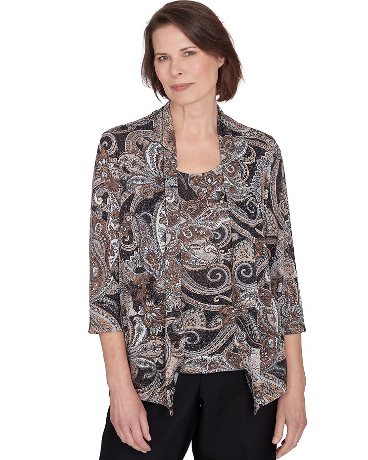 Alfred Dunner® Classics Metallic Paisley Two in One Top image number 1